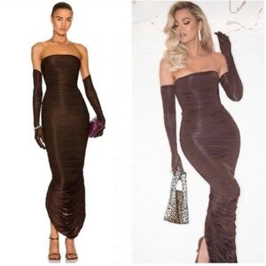 Alex Perry Haynes Gown ruched maxi dress with Gloves US 6 New